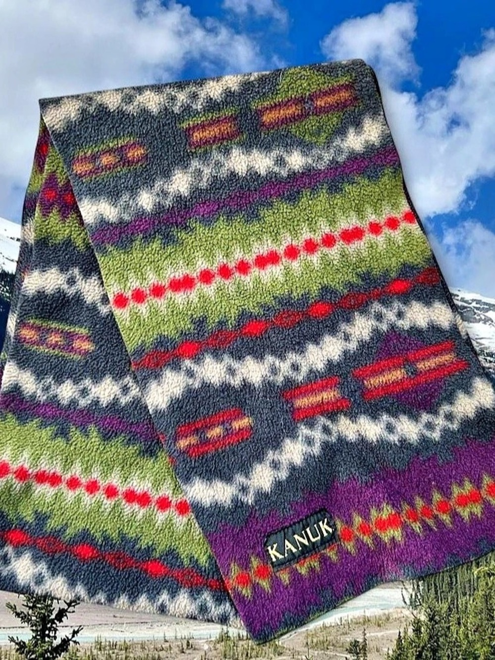 KANUK Geometric Pattern Scarf in Green & Purple